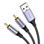 RCA one USB Cable,USB one Dual RCA stéréo Splitter Line Jack adaptateur,nylon tressé USB à RCA stéréo audio convertisseur,compatible avec les ordinateurs portables,ordinateurs