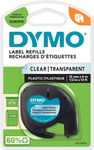 Dymo Letratag labeltape 12mm, sort på klar