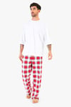 Mens Mini Me Matching Family Check Print Trouser Pjs Set - Red - S, Red