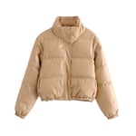 WYYSYNXB Automne Et Hiver Aux Femmes Faux Cuir Vêtements en Coton Veste Manteau Fermeture Éclair Court Col Montant Garder Au Chaud Décontractée Coton Manteau XS-L Code,Kaki,L