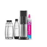 SodaStream DUO Machine à Eau Pétillante pour Carafe en Verre | Pack 2 Carafes en Verre 1L + 1 Bouteille 1L Compatibles Lave-Vaisselle + 1 Recharge de Gaz 60L à Clipser | Noire [Amazon Exclusive]