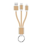 Cable Chargeur 2 en 1 Porte-clefs pour IPHONE SE 2020 Android & Apple Adaptateur Micro USB Lightning Metal Nylon (Or)