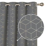 Deconovo Lot de 2 Rideaux occultants - Protection Thermique - Protection Contre la Chaleur - Épaisseur - Rideaux Thermiques - avec œillets - pour Salon, 214 x 132 cm - Hauteur x Largeur - Gris Clair