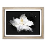 Blooming White Magnolia Paint Splash Modern Art Framed Wall Art Print, Ready to Hang Picture for Living Room Bedroom Home Office Décor, Oak A2 (64 x 46 cm)