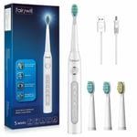 Fairywill Electric Toothbrush Sonic 5 Modes Rechargeable with 4 DuPont Heads USB