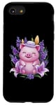 Coque pour iPhone SE (2020) / 7 / 8 Cochon en style dessin animé kawaii avec lavande et lys