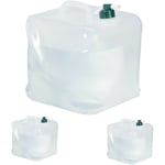 Relaxdays Jerrican d’eau pliable, lot de 3, volume : 20 l, robinet, sans BPA, convient aux aliments, transparent/vert