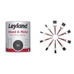 Leyland Wood & Metal Non Drip Gloss, Black, 750 ml & Fit For The Job 10 pc Mixed Sizes Paint Brush Set for a Smooth Finish with Emulsion, Gloss, Satin