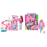 Barbie Dreamhouse, 3-Storey Barbie House with 10 Play Areas Including Pool, Slide, Elevator & Extra Doll, Barbie Doll with Pink-Streaked Blonde Hair and Blue Eyes, Fluffy Pink Jacket