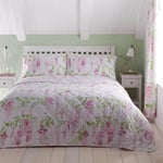 Dreams & Drapes - Pink Wisteria Bedspread (230cm X 200cm) - Soft Touch - Pink Floral Quilted Bedspreads - Pink Floral Blanket/Bed Cover for Bed - Matching Duvet Cover & Curtains Available