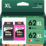 62XL Cartouches d'encre compatibles pour HP 62 XL pour Envy 5540 5547 5640 7640 5644 5646 pour Officejet 200 250 5740 5742 5744 (Noir, 2-Pack)