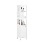 SoBuy Meuble Colonne de Salle de Bain, Armoire Haute, Placard de Rangement, Étagère de Rangement, Colonne de Rangement avec Porte, 3 Compartiments Ouverts, L30cm x P30cm x H144cm, Blanc, BZR187-W