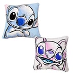 Character World Official Disney Lilo and Stitch Cartoon Faces Square Cushion, Super Soft Reversible 2 Sided, Floral Garden Design, Perfect For Any Bedroom, Sofa or on the Bed 40cm x 40cm