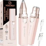 Épilateur pour sourcils et poils du visage pour femmes: Rasoir électrique 2 en 1 pour le visage et les sourcils - lumière LED intégrée pour l'épilation du visage des lèvres et du corps (Rose)