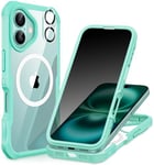 CENHUFO Magnétique Anti Espion Coque iPhone 16 Plus, Compatible avec MagSafe intégré Verre Trempé Protection écran et Protecteur Caméra, Antichoc Téléphone Housse Double Face Etui Intégrale - Vert