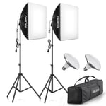 RALENO Softbox, Kit Studio Photo Softbox LED 50W, Lampe de Photographie 50x50 cm avec Ampoules 5500K et Trépied, Lampe Photo pour Photographie de Portrait, Eclairage Vidéo