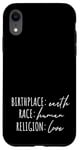 iPhone XR Birthplace Earth Peace Kindness Love Human Being Case