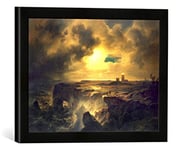 'Encadré Image de Christian Ernst Bernhard Morgenstern Helgoland dans Moonlight, 1851, d'art dans Le Cadre de Haute qualité Photos Fait Main, 40 x 30 cm, Noir Mat