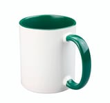 Craftelier - Tasse en céramique avec poignée pour sublimation - Passe au lave-vaisselle et au micro-ondes - Capacité : 350 ml - Dimensions : 8 x 9,5 cm - Couleur blanche avec intérieur vert foncé