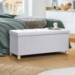 Idmarket - Banc coffre rangement sur pied 100 cm tissu gris clair