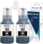 102 Encre Compatible avec Epson 102 Noir Bouteille d'encre Compatible pour Epson EcoTank ET-2700 ET-2750 ET-2751 ET-2756 ET-2850 ET-2856 ET-3700 ET-3750 ET-4750 ET-4850 ET-4856 ET-15000(2-Pack)