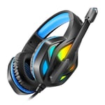 Casque de Jeu Virtuel 7.1 Son Surround Filaire Casque LED USB/3,5 mm avec écouteur Micro Gamer pour Xbox PC pour PS4, Noir