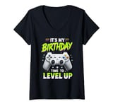 Womens It's My Birthday Boy Time to Level Up Video Game Gift Boys V-Neck T-Shirt