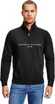 Tommy Hilfiger Men’s Logo Mock Neck Zipped Logo Sweatshirt with Kangaroo Pocket, Black (Black), S