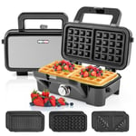 COSTWAY 3 in 1 Sandwich Toaster, 1200W Waffle Maker with 5-gear Temperature, Non-stick Plates, Indicator Lights and Cool Touch Handle, Electric Health Grill & Panini Press