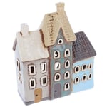 Shudehill Giftware Village Pottery Tiled Three Houses Tealight Holder 340319