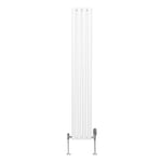 Radiateur à Colonne Ovale 1600 x 240mm & Robinet Thermostatique Chromé, Chauffage Moderne Vertical en Acier au Carbone Blanc Brillant, Cuisine Salle de Bain [Brosse, Attaches & Supports INCLUS]