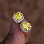 yuge White Fire Opal Square Stone Screw Back Earrings For Women Vintage Fashion Jewelry Charming Multicolor Birthstone Stud Earrings Yellow