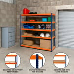 Rayonnage Garage S-Rax ¿ Rangement Industriel Robuste & Ajustable 5 Étages 180 x 180 x 60cm ¿ Capacité 300kg / étage ¿ 100% sans boulons [Pieds en caoutchouc antidérapants & 3 supports transversaux]