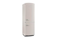 SEVERIN Réfrigérateur Congélateur combiné Total NoFrost, Pose libre, Largeur 60 cm, 315 L, Classe E, Veggibox inclus, Rétro, Crème, RKG 8999