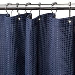 VANZAVANZU Shower Curtain for Bathroom with Metal Hooks Waffle Fabric Shower Curtain Heavy Duty Bath Curtain for Wet Room Bathtub Shower Stall, Weighted Hem, Water Resistant - 182 x 214cm (Navy Blue)