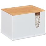 Distributeur coton-tiges, acrylique, bambou, grande boîte, rangement, salle de bain, blanc/nature - Relaxdays