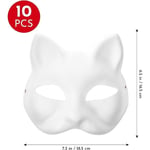 10 st målarmasker för katter, gör-det-själv-masker för djurkläder, vita masker, halva masker för maskerad, Halloween, barn, cosplay, masker, kostym, festgåvor