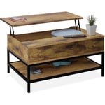 Table basse avec plateau relevable, 42x98x50 cm, compartiment intérieur, meuble de salon, marron/noir - Relaxdays