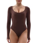 YIANNA Body Femme Manche Longue Justaucorps Bodysuit String Sexy Chic Coupe Ajustée Confort Suits Top Cocoa 5260 S