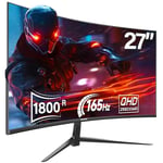 Gawfolk 2K 165Hz Curved Monitor, 27 Inch QHD 2560x1440p 144Hz Gaming Monitor with AMD FreeSync, Flicker-Free, 2X HDMI 2.0, DP 1.4, Ultra-Thin Frameless 1800R Screen PC Monitor