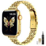 MioHHR Slim Straps Compatible with Apple Watch Strap 38mm 40mm 41mm 42mm(Series 10),Thin Stainless Steel Metal Chain Band for Women iWatch Straps Series 9 8 7 6 5 4 3 2 1 SE,Gold