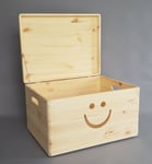 Wooden Large Box With Smile Shape Toy Storage Craft Decoupage Room Decor Chest