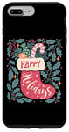 Coque pour iPhone 7 Plus/8 Plus Chaussette bohème Happy Holidays rétro en forme de canne à sucre d'orge de Noël