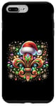 Coque pour iPhone 7 Plus/8 Plus Décoration de Noël Fleur de Lis avec chapeau de Père Noël Lumières de Noël