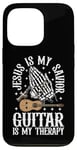 Coque pour iPhone 13 Pro Jesus Is My Savior Guitar Is My Therapy Foi Musique Amour