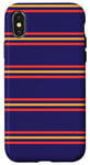 Coque pour iPhone X/XS Bleu Marine Rouge Jaune Rayé Girly Esthétique Preppy Stripe