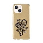 Coque pour Iphone 13 paillettes dore dreamcatcher et coeur noir