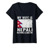 Womens My Wife Is Nepali Nothing Scares Me Husband V-Neck T-Shirt