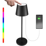 HOSWTLY Lampe de table sans fil, lampe de table LED rechargeable avec blanc chaud 8 couleurs RGB lampe de chevet tactile dimmable étanche pour intérieur extérieur salon chambre table à manger, Noir