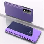 Hülle® Mirror Plating Clear View Stand Function Flip Case Compatible for OPPO Realme 7 Pro (Purple)